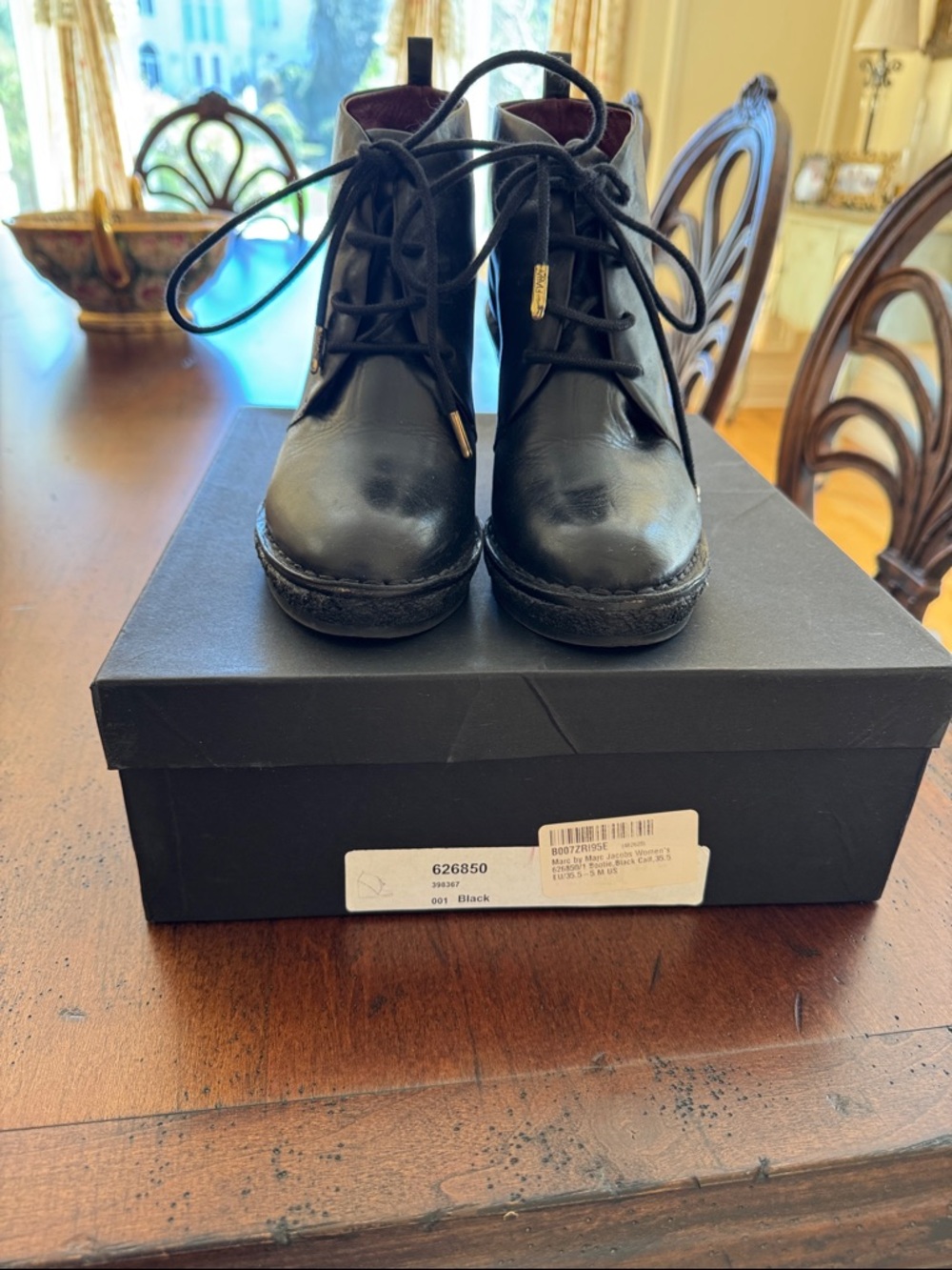 Marc By Marc Jacobs Black Leather Lace-Up Ankle Booties